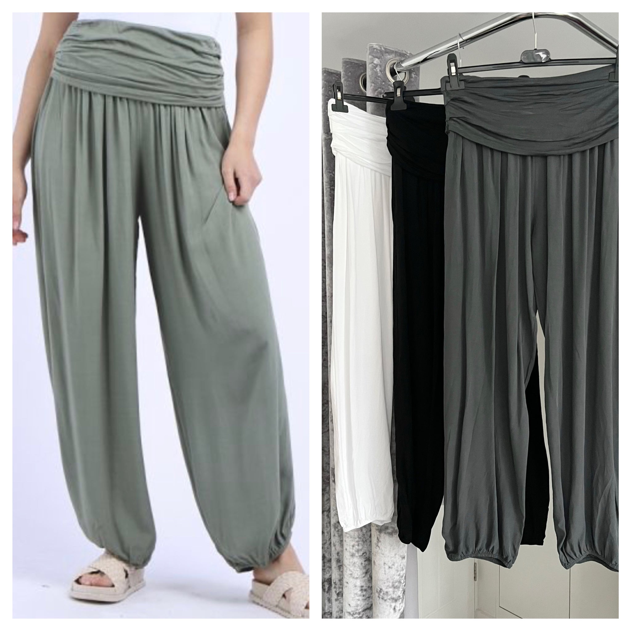 Women's Linen Harem Pants, Elastic High Waist Casual Solid Color Yoga Boho  Palazzo Lounge Cropped Pants with Pockets - Walmart.com